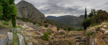 Panoramic view of the Syracuse Treasury Site and destroyed treasure troves the Delph Valley in Greece