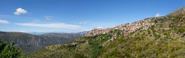 Panoramic view of the resort town of Arachova in the Parnassus mountains in Greece on a sunny day