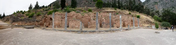 Panoramic View Columns Portico Front Entrance Sanctuary Delphi Greece — Stockfoto