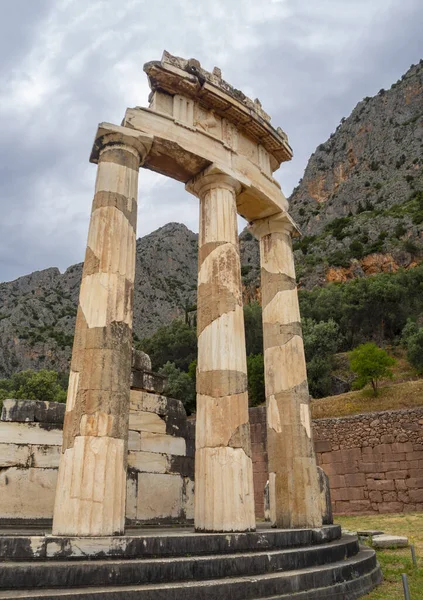 Panoramatický Pohled Chrám Athena Pronaia Mezi Horami Delphi Řecko Proti — Stock fotografie