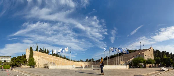 Vista Panorámica Del Antiguo Estadio Los Primeros Juegos Olímpicos Mármol — Foto de Stock