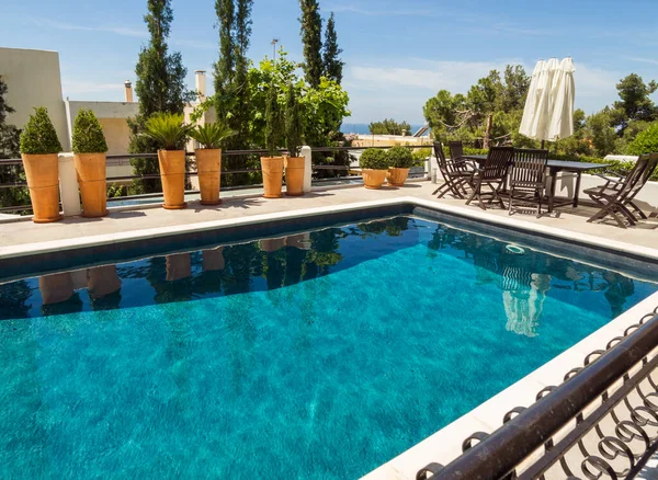 Swimming Pool Gorgeous View Apartment Sunny Hot Day Athens Greece — Stock Photo, Image