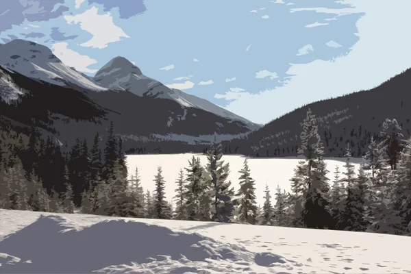 A frozen lake in front of a mountain in the rockies under blue s — Stock Photo, Image