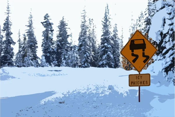 Parches de hielo señal de advertencia de carretera —  Fotos de Stock