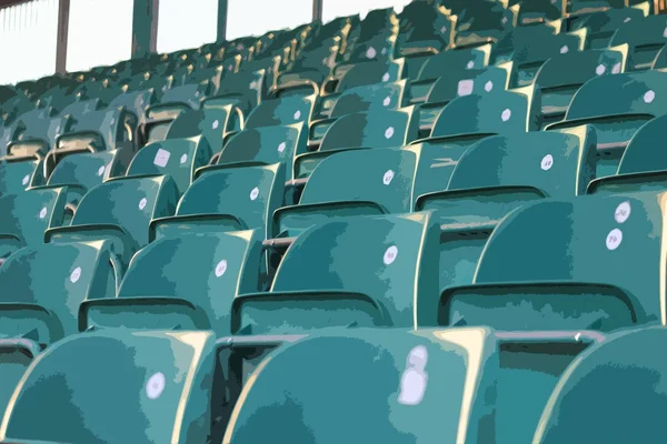 Assentos de bancada verde vazios em um padrão simétrico regular — Fotografia de Stock