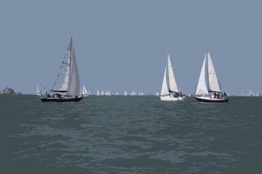 Sakin güneşli bir günde solent üzerinde yelken yelkenli yat