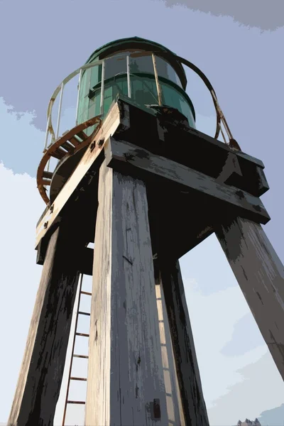 惠特比海港西崖码头绿色灯塔为木制结构 — 图库照片