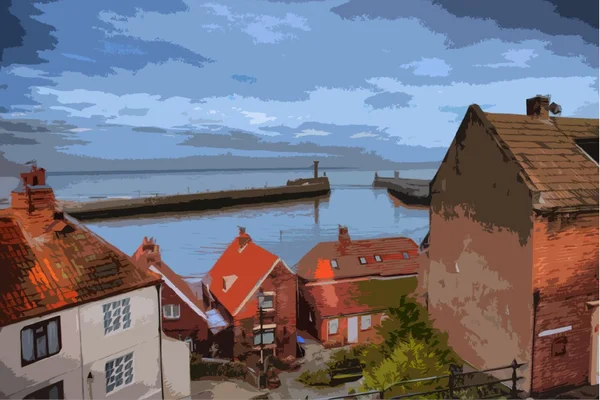 Whitbys harbour bryggor från ovan — Stockfoto