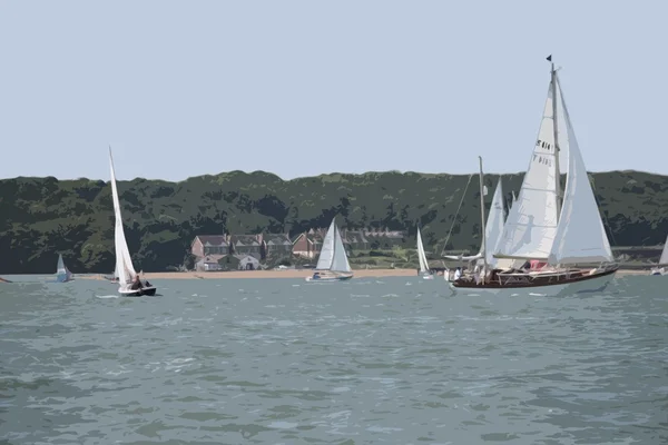 Yacht sailboats sailing on a calm sunny day on the solent — Stock Photo, Image