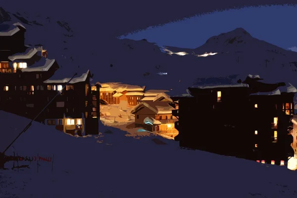La Plagne alpine village at night — Stock Photo, Image