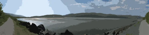 Panorama da Trilha de Mawdach que corre ao lado do estuário — Fotografia de Stock