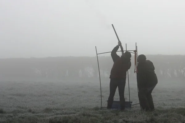 Clay pigeon shooting on a misty day — Stock Photo, Image