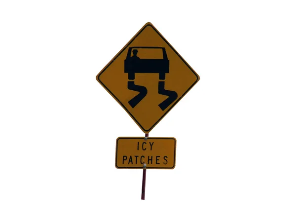 Icy patches sinal de aviso de estrada — Fotografia de Stock