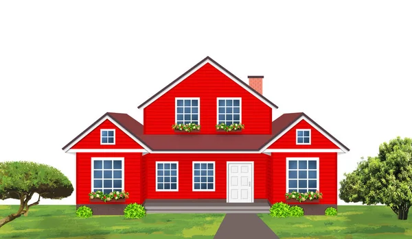 House Red Home Villa Isolated — Stock Photo, Image