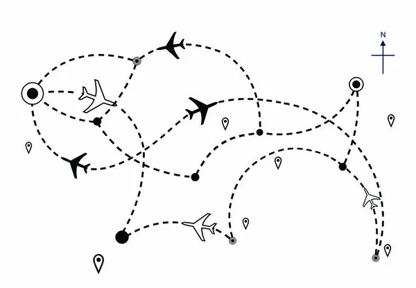 Alamat Penerbangan Pesawat Airline Rencana Perjalanan Peta — Stok Foto