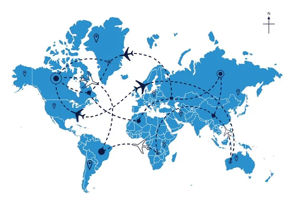 Avião Avião Trajetos Voo Planos Viagem Mapa Mapa Mundo — Fotografia de Stock