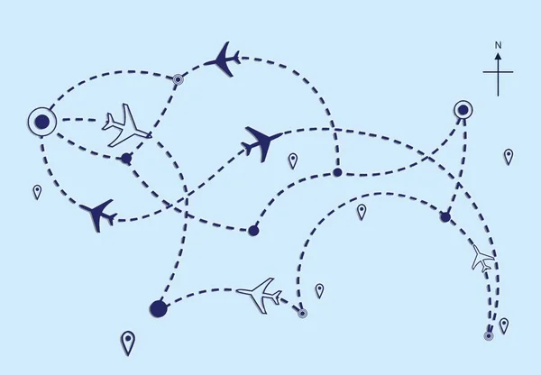 Mapa Planes Viaje Rutas Vuelo Avión Línea Aérea — Foto de Stock