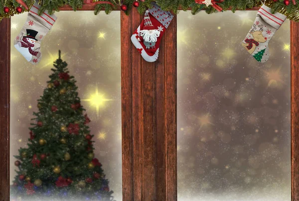 グリーティングカードツリーのためのクリスマス雪の背景 — ストック写真