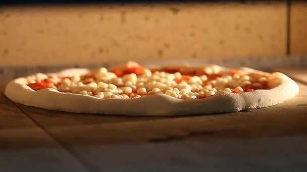 Pizza Piekarnik Jedzenie Włoski Gotowanie Restauracja Ogień Gorąca Margherita Wideo — Wideo stockowe