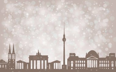 Berlin Şehri silueti, kışın yağan soyut kar.