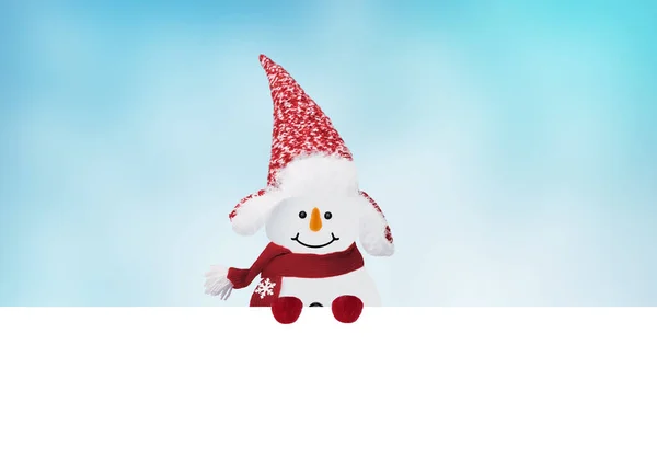 Snowman Winter Background Christmas Snow Snowflakes Greeting Card Copy Space — Stock Photo, Image