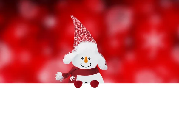 Snowman Winter Background Christmas Snow Snowflakes Greeting Card Copy Space — Stock Photo, Image