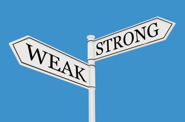 Zayıf ve Güçlü mesajlar, kavramsal görüntü karar değişikliği 3 boyutlu illüstrasyon 