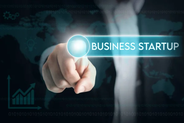 Inicialização Negócios Homem Negócios Tela Digital — Fotografia de Stock