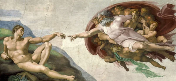 Rom Italien März Erschaffung Von Adam Durch Michelangelo — Stockfoto