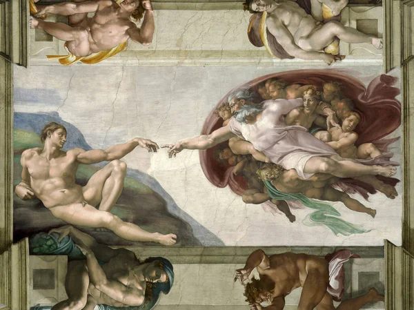 Řím Itálie Březen Vytvoření Adam Michelangelo — Stock fotografie