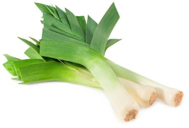 Pırasa beyaz arka planda izole edilmiş. Kırpma yolu ile. tam alan derinliği