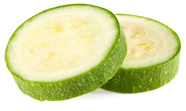 Frische Grüne Zucchini Oder Markscheiben Isoliert Auf Weißem Hintergrund Volle — Stockfoto