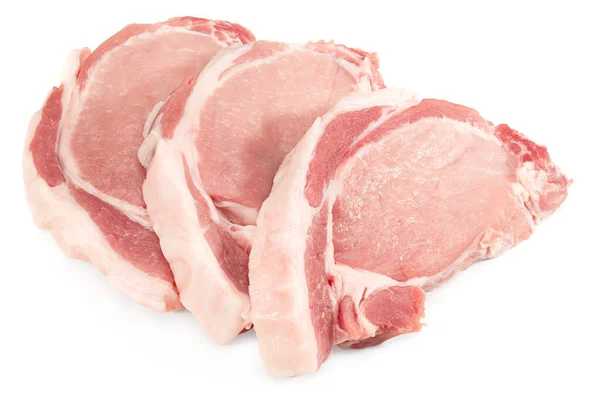 Sliced Raw Pork Meat Isolated White Background Clipping Path Full — Stock Photo, Image