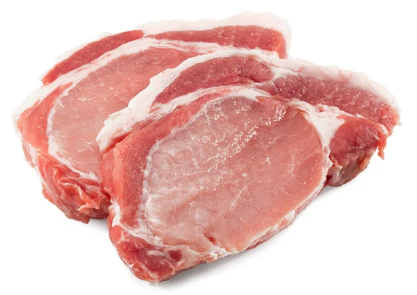 Sliced Raw Pork Meat Isolated White Background Clipping Path Full — Stock Photo, Image