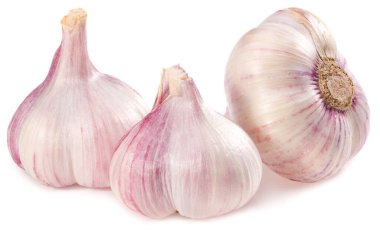 Beyaz arka planda izole edilmiş sarımsak. tam alan derinliği