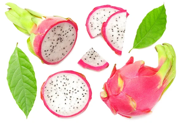 Sliced Ripe Dragon Fruit Isolated White Background Pitaya Pitahaya — Stock Photo, Image