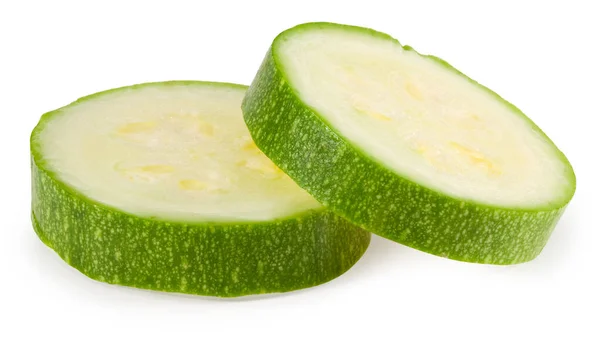 Zucchine Verdi Fresche Fette Midollo Isolato Sfondo Bianco Piena Profondità — Foto Stock