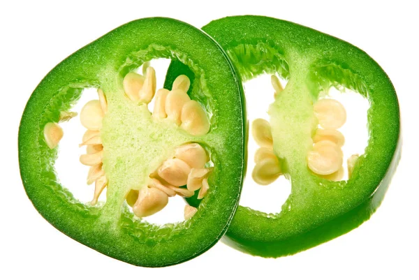 Scheiben Geschnittene Jalapeño Paprika Isoliert Auf Weißem Hintergrund Grüne Chilischote — Stockfoto