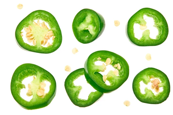 Rodajas Chiles Jalapeños Aislados Sobre Fondo Blanco Chili Verde Capsicum — Foto de Stock