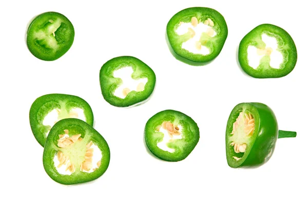 Rodajas Chiles Jalapeños Aislados Sobre Fondo Blanco Chili Verde Capsicum — Foto de Stock