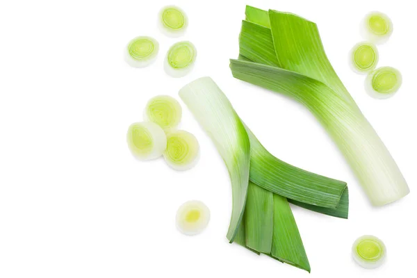 Sliced Leek Isolated White Background Clipping Path Top View — Stock Photo, Image