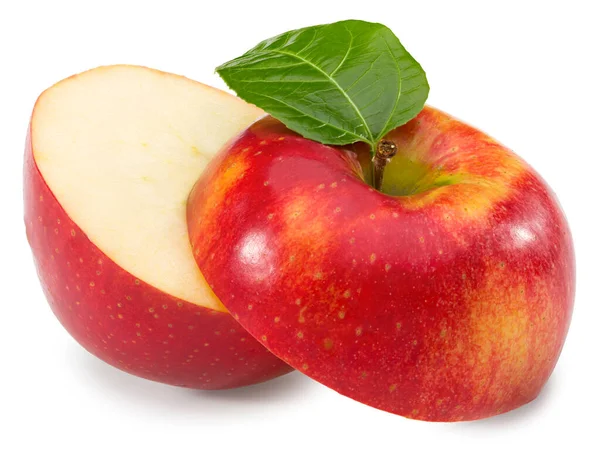 Pommes Rouges Avec Des Tranches Isolées Sur Fond Blanc Chemin — Photo
