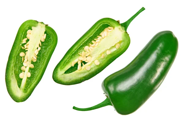 Pimentas Jalapeno Fatiadas Isoladas Sobre Fundo Branco Pimenta Verde Capsicum — Fotografia de Stock