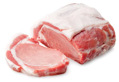 Beyaz arka planda izole edilmiş çiğ domuz eti. Kırpma yolu ile. tam alan derinliği.