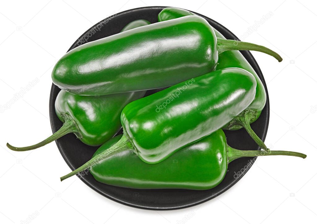 Jalapeno chili peppers isolated on white background Capsicum annuum fruits. clipping path. top view