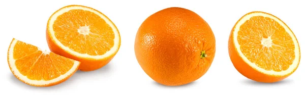 Collectie Van Gesneden Oranje Geïsoleerd Witte Achtergrond Gezond Voedsel Knippad — Stockfoto
