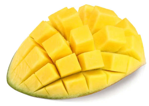 Frische Scheiben Geschnittene Mango Isoliert Auf Weißem Hintergrund Exotische Früchte — Stockfoto