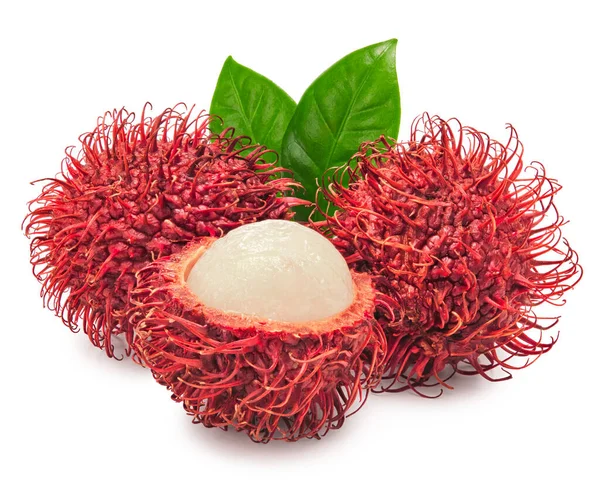 Rambutan Izolowany Białym Tle Egzotyczne Owoce Ścieżka Wycinania — Zdjęcie stockowe
