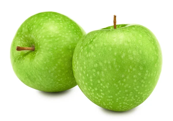 Två Gröna Äpplen Isolerade Vit Bakgrund Klippväg — Stockfoto