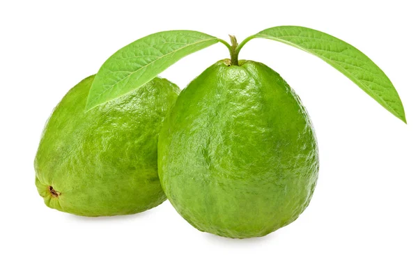 Guava Con Foglie Verdi Isolate Fondo Bianco Percorso Ritaglio — Foto Stock